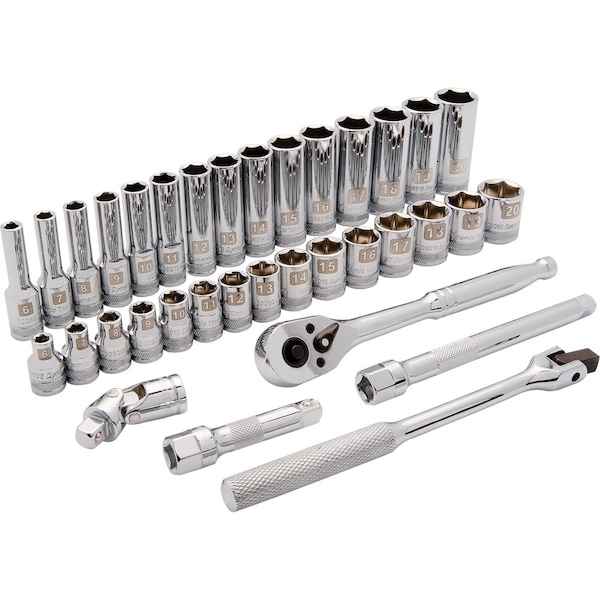 Tools 3/8" Drive 35Pcs 6 Point, Std/Deep Metric Socket Set, 6mm - 20mm